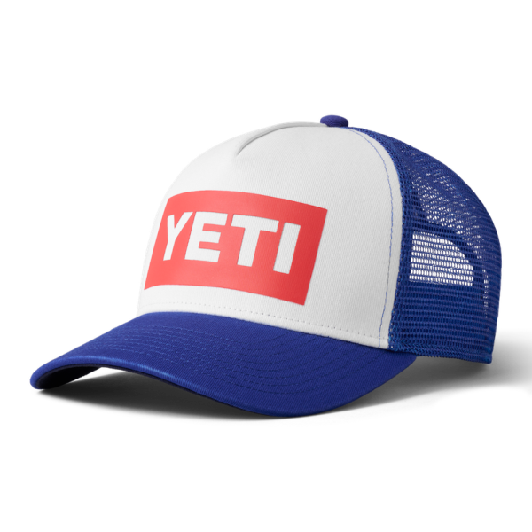 Blue/White Yeti American Logo Badge Trucker Hat Hats | JEXUP-7560