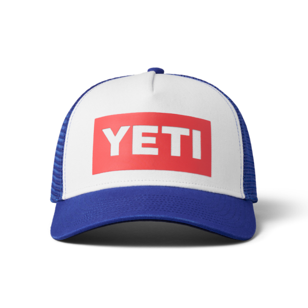 Blue/White Yeti American Logo Badge Trucker Hat Hats | JEXUP-7560