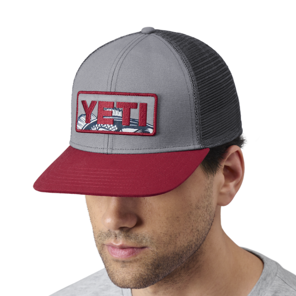 Gray/Rust Yeti Bass Badge Trucker Hat Hats | DJKWS-1980