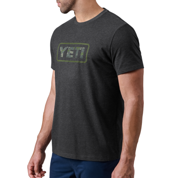 Heather Charcoal Yeti Camo Logo Badge Short Sleeve T-Shirt Short Sleeve T-Shirt | GNIHQ-8065