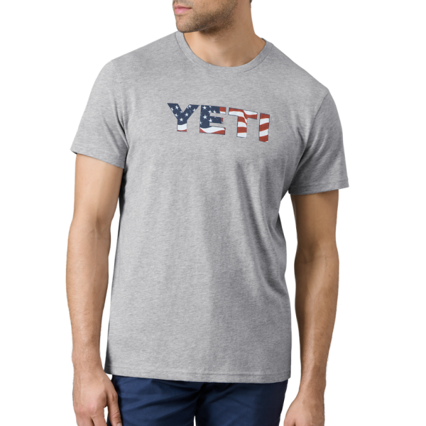 Heather Gray Yeti Waving Flag Badge Short Sleeve T-Shirt Short Sleeve T-Shirt | IFBWN-6813