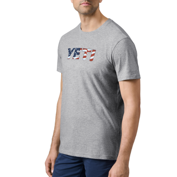 Heather Gray Yeti Waving Flag Badge Short Sleeve T-Shirt Short Sleeve T-Shirt | IFBWN-6813