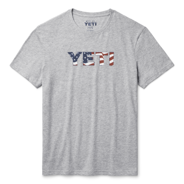 Heather Gray Yeti Waving Flag Badge Short Sleeve T-Shirt Short Sleeve T-Shirt | IFBWN-6813