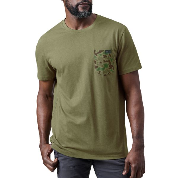 Heather Olive Yeti Camo Pocket Short Sleeve T-Shirt Short Sleeve T-Shirt | XUKQG-8374