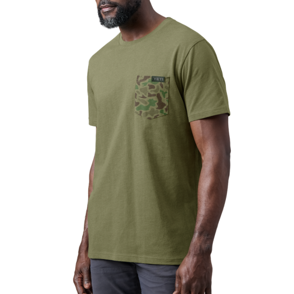 Heather Olive Yeti Camo Pocket Short Sleeve T-Shirt Short Sleeve T-Shirt | XUKQG-8374