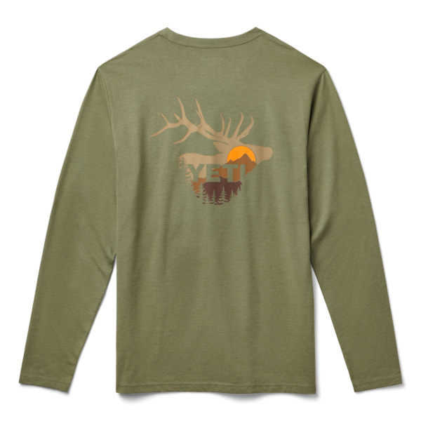 Heather Olive Yeti Sunrise Elk Long Sleeve T-Shirt Long Sleeve T-Shirt | PTLKC-3960