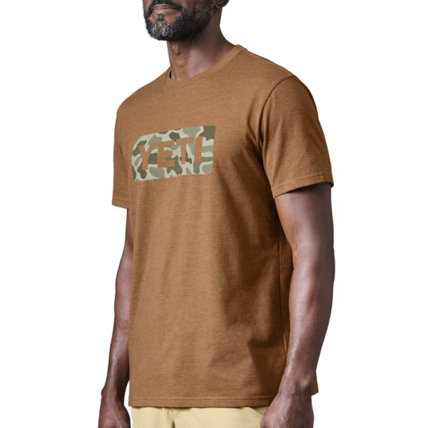 Heather Tobacco/Camo Yeti Camo Logo Badge Short Sleeve Tee Short Sleeve T-Shirt | HFQVN-1583