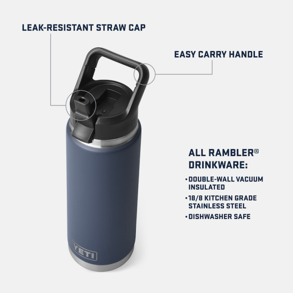 Navy Yeti Rambler 26 oz Water Bottle Straw Drinkware | YHOJW-4097