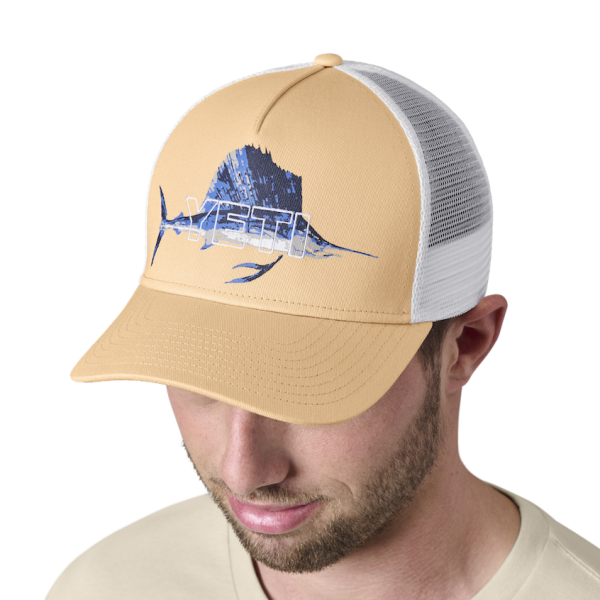 Salmon Yeti Sailfish Badge Trucker Hat Hats | PDTJF-9381