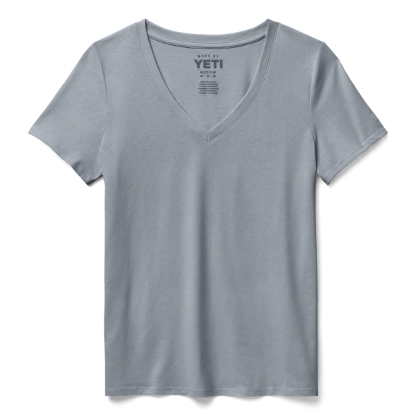 Stone Blue Yeti Women's Turkey Feather V-Neck Short Sleeve Tee Short Sleeve T-Shirt | HIEGL-6892