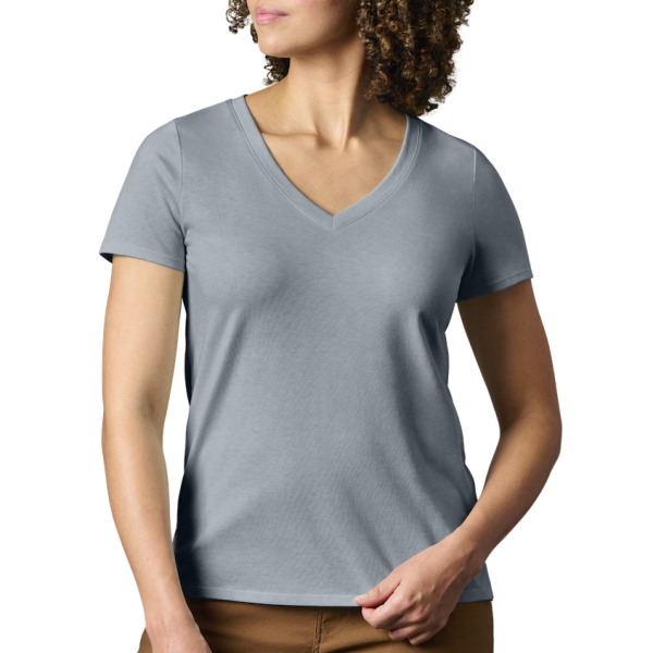 Stone Blue Yeti Women's Turkey Feather V-Neck Short Sleeve Tee Short Sleeve T-Shirt | HIEGL-6892