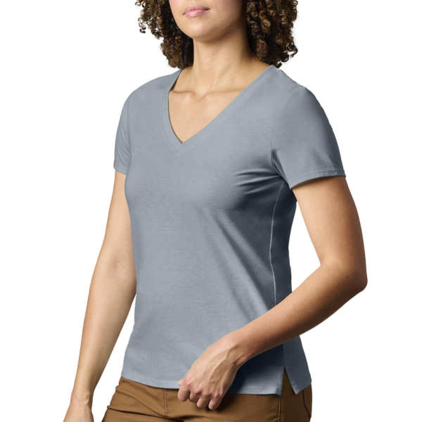 Stone Blue Yeti Women's Turkey Feather V-Neck Short Sleeve Tee Short Sleeve T-Shirt | HIEGL-6892