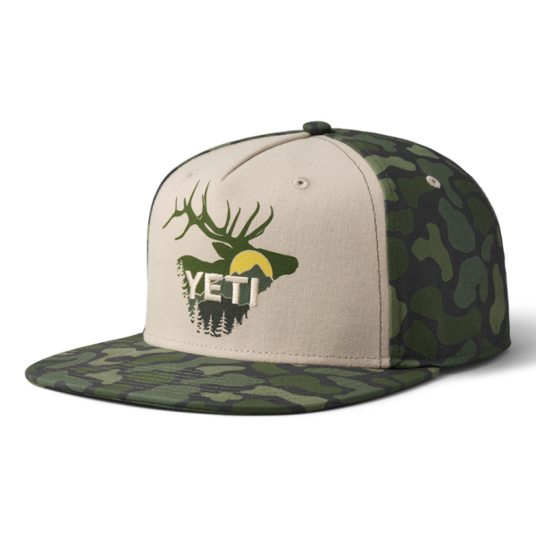 Tan/Green Camo Yeti Sunrise Elk Flat Brim Hat Hats | MYSXD-6934