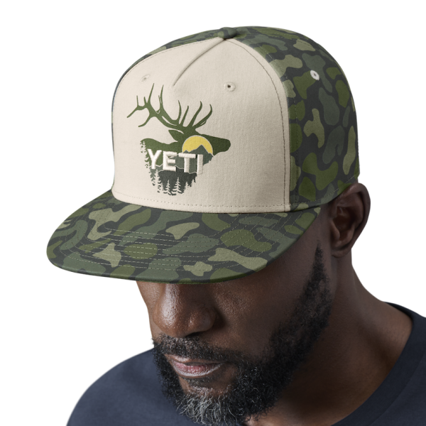 Tan/Green Camo Yeti Sunrise Elk Flat Brim Hat Hats | MYSXD-6934