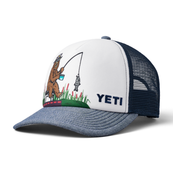 White/Navy Yeti Kids' Fishing Bear Trucker Hat Hats | QPEKH-5940