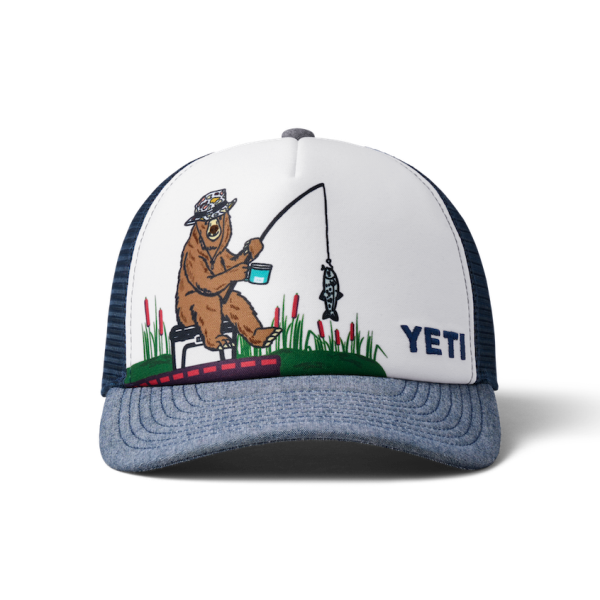 White/Navy Yeti Kids\' Fishing Bear Trucker Hat Hats | QPEKH-5940