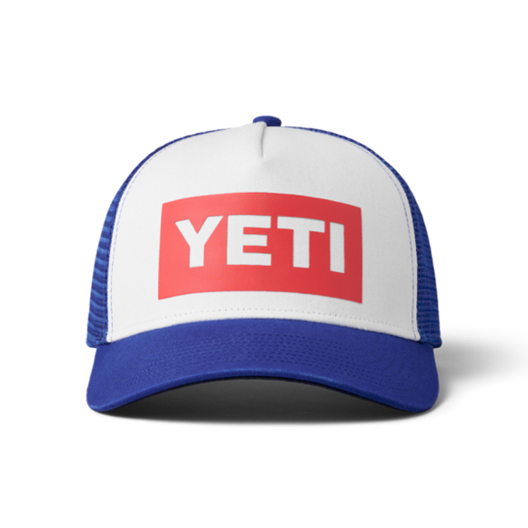 Blue/White Yeti American Logo Badge Trucker Hat Hats | JEXUP-7560