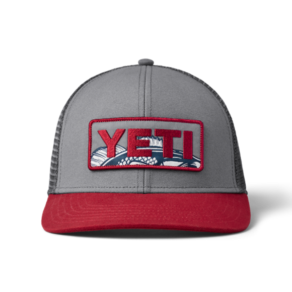 Gray/Rust Yeti Bass Badge Trucker Hat Hats | DJKWS-1980