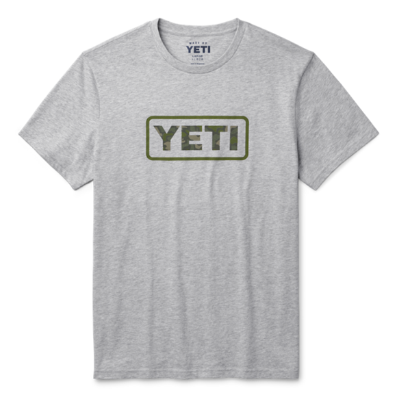 Heather Gray Yeti Camo Logo Badge Short Sleeve T-Shirt Short Sleeve T-Shirt | PUXDV-5463