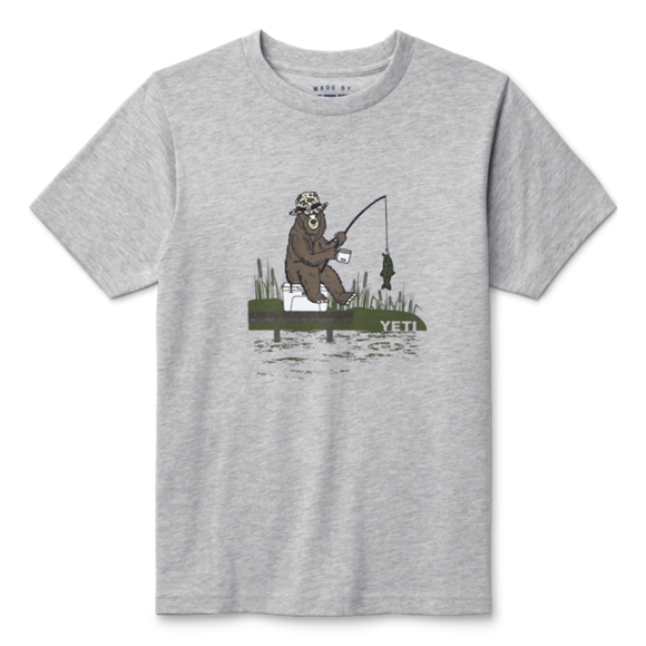 Heather Gray Yeti Kids' Fishing Bear Short Sleeve T-Shirt Short Sleeve Tee | XZGBP-5869