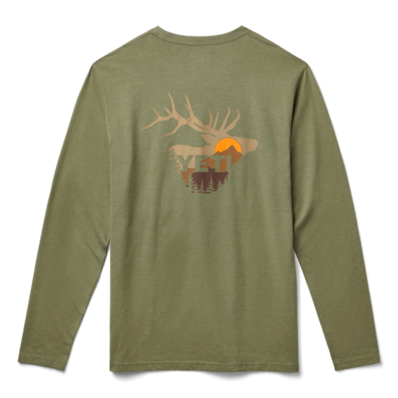 Heather Olive Yeti Sunrise Elk Long Sleeve T-Shirt Long Sleeve T-Shirt | PTLKC-3960