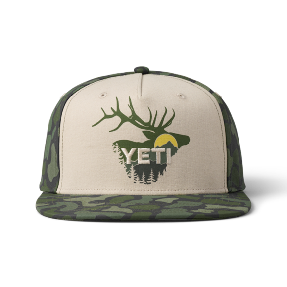 Tan/Green Camo Yeti Sunrise Elk Flat Brim Hat Hats | MYSXD-6934